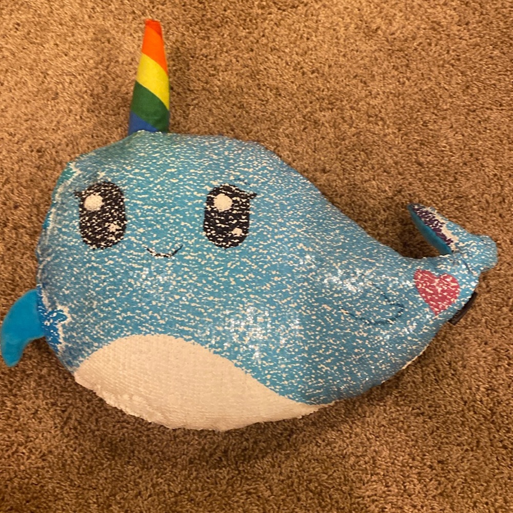 Rainbow Narwhal flipping sequin pillow
